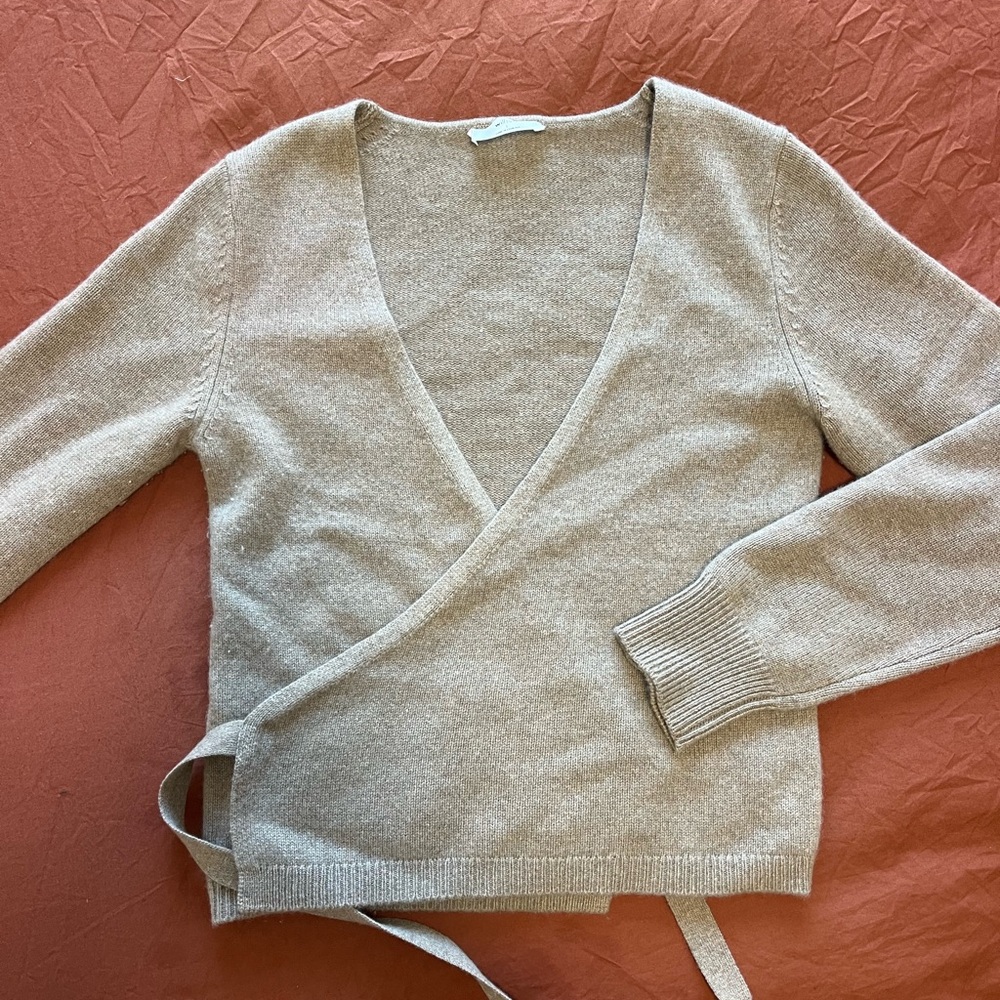 Wilfred Beige V-Neck Wrap Sweater Aritzia